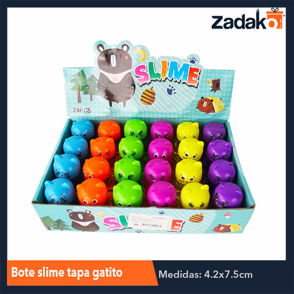 ZJ-1003 BOTE SLIME TAPA GATITO CON 24 PIEZAS, O CAJA CON 20 PQTS