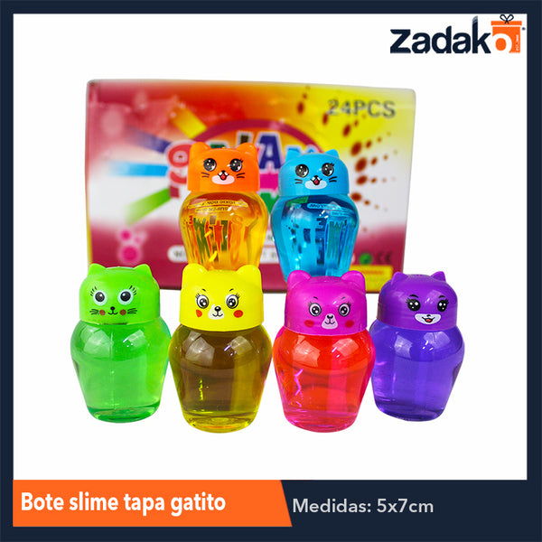 ZJ-1004 BOTE SLIME TAPA GATITO CON 24 PIEZAS, O CAJA CON 20 PQTS