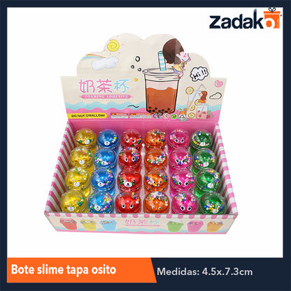 ZJ-1006 BOTE SLIME TAPA OSITO CON 24 PIEZAS, O CAJA CON 20 PQTS