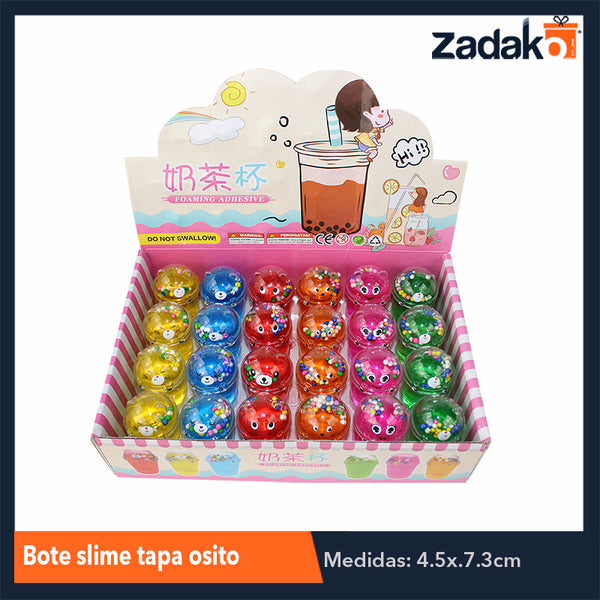 ZJ-1006 BOTE SLIME TAPA OSITO CON 24 PIEZAS, O CAJA CON 20 PQTS