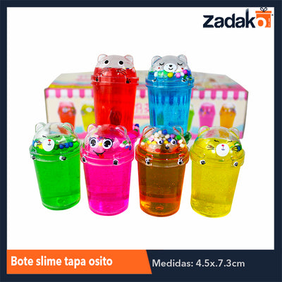 ZJ-1006 BOTE SLIME TAPA OSITO, CON 24 PZS, O CAJA CON 20 PQTS