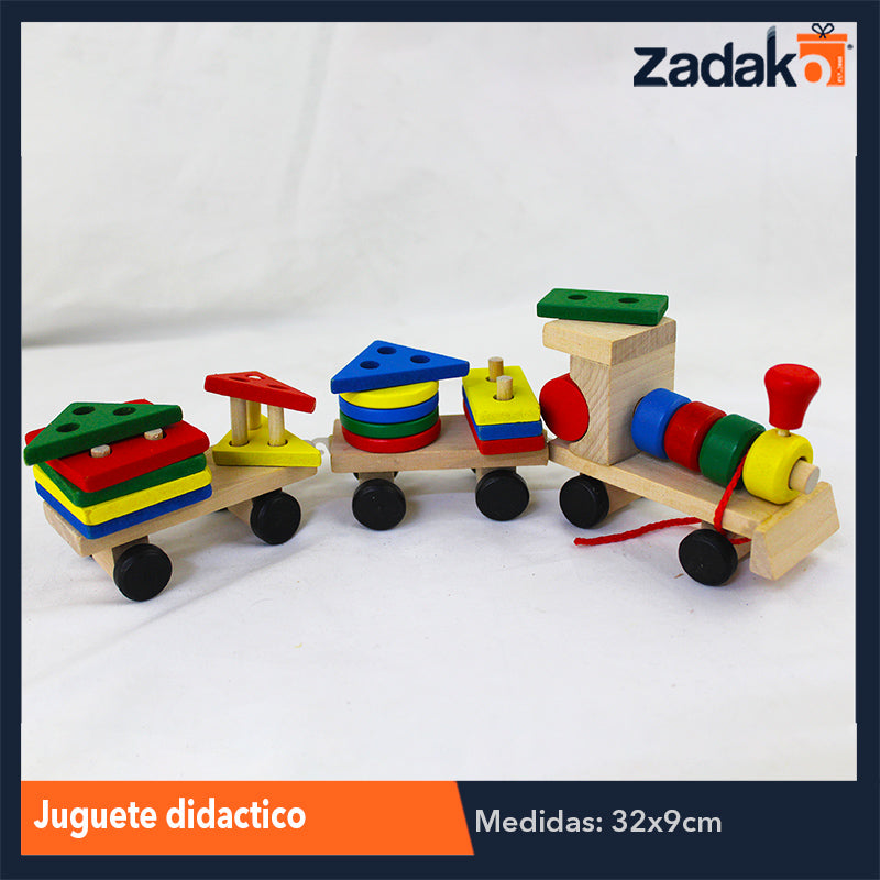 ZJ-0994 TREN DIDACTICO DE MADERA CON FIGURAS GEOMETRICAS DE COLORES DE 32X9X5CM, CON 1 PZ O CAJA CON 80 PZS