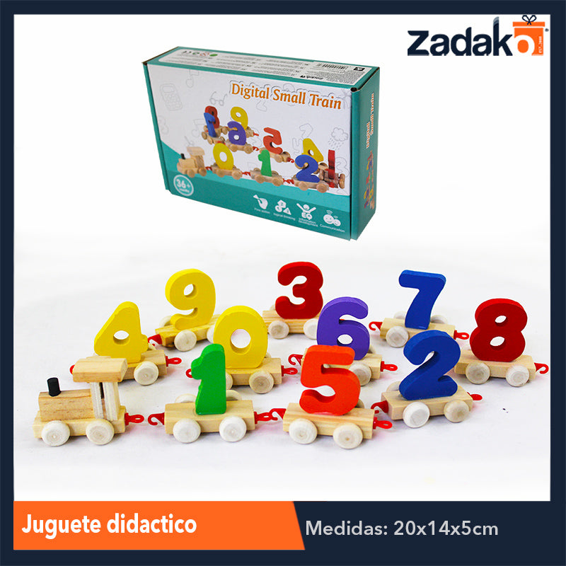 ZJ-0997 JUGUETE DE TREN NUMERICO DIDACTICO DE MADERA DE 20X14X5CM, CON 1 PZ O CAJA CON 100 PZS