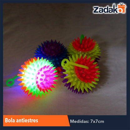 ZJ-1030 BOLA COLGANTE CON PICOS C/LUZ  7.5 CM, CON 12 PZS, O CAJA CON 24 PQTS