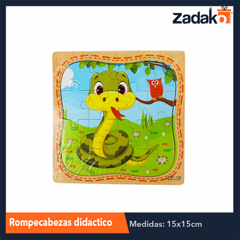 ZJ-1041 ROMPECABEZAS DIDACTICO DE ANIMALES DE MADERA DE 15X15CM, CON 1 PZ O CAJA CON 400 PZS