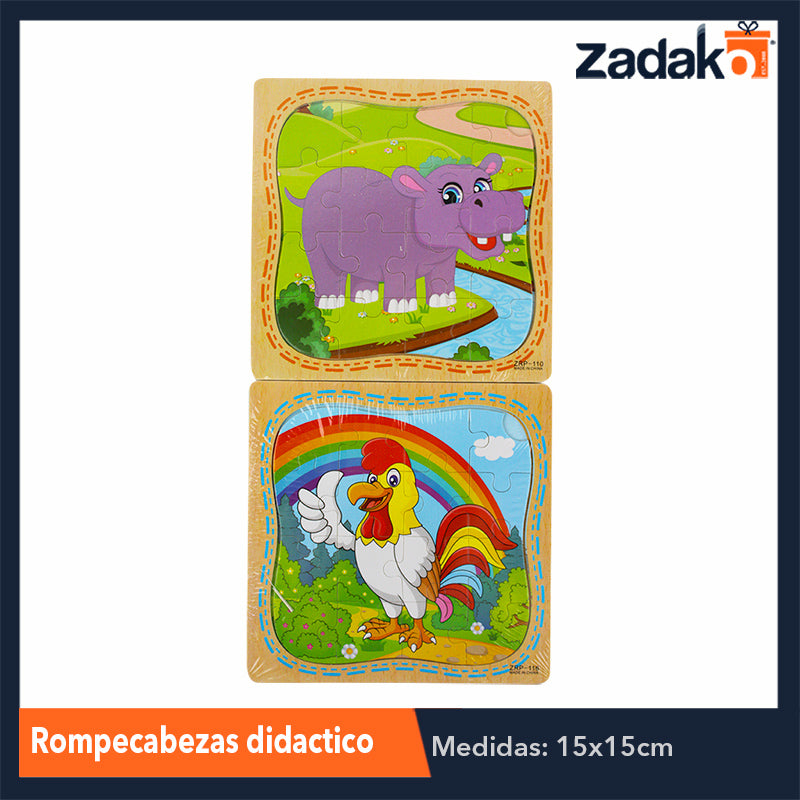 ZJ-1041 ROMPECABEZAS DIDACTICO DE ANIMALES DE MADERA DE 15X15CM, CON 1 PZ O CAJA CON 400 PZS