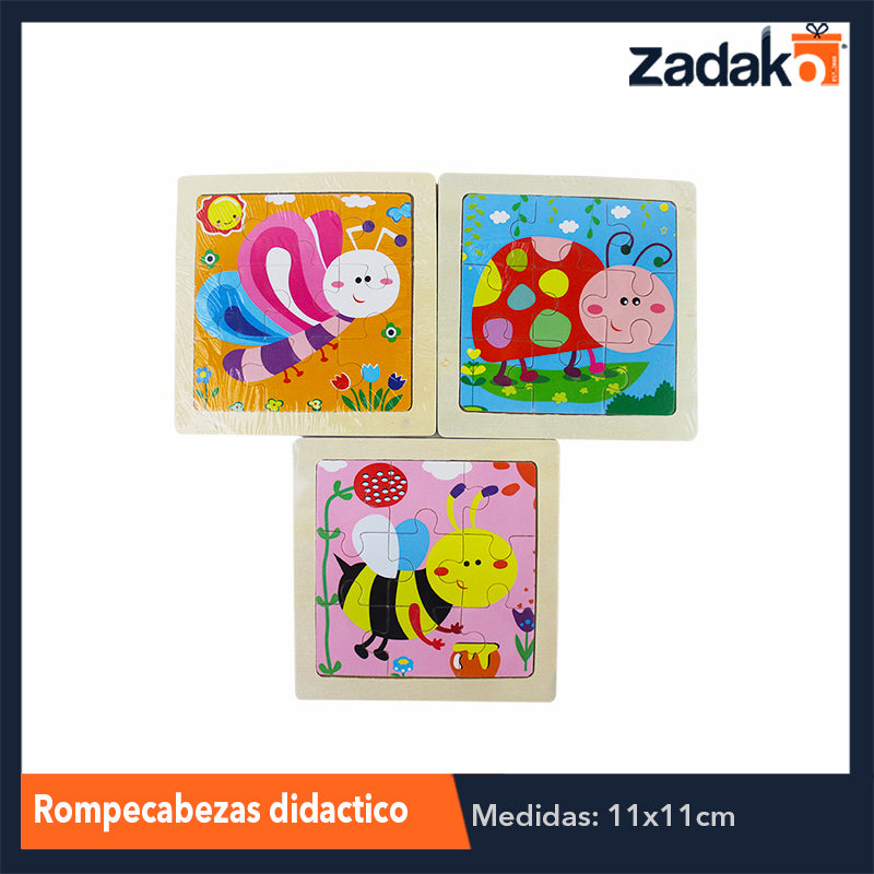 ZJ-1043 ROMPECABEZAS DIDACTICO INFANTIL DE MADERA DE 11X11CM, CON 1 PZ O CAJA CON 600 PZS