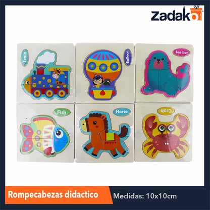 ZJ-1044 ROMPECABEZAS DIDACTICO DE DIFERENTES FIGURAS DE MADERA DE 10X10CM, CON 1 PZ O CAJA CON 600 PZS