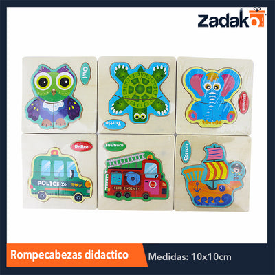 ZJ-1044 ROMPECABEZAS DIDACTICO DE DIFERENTES FIGURAS DE MADERA DE 10X10CM, CON 1 PZ O CAJA CON 600 PZS