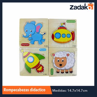 ZJ-1045 ROMPECABEZAS DIDACTICO DE DIFERENTES FIGURAS DE MADERA DE 15X15CM, CON 1 PZ O CAJA CON 500 PZS