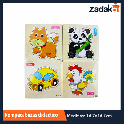 ZJ-1045 ROMPECABEZAS DIDACTICO DE DIFERENTES FIGURAS DE MADERA DE 15X15CM, CON 1 PZ O CAJA CON 500 PZS