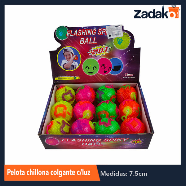 ZJ-1177 PELOTA CHILLONA COLGANTE CON LUZ CON 12 PIEZAS, O CAJA CON 24 PQTS