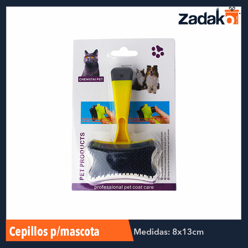 ZMA-0009 CEPILLO P/MASCOTA CON BOTON PUSH PARA LIMPIAR RESIDUO DEL PELO EN LAS CERDAS DEL CEPILLO, CON 1 PZ O CAJA CON 120 PZS