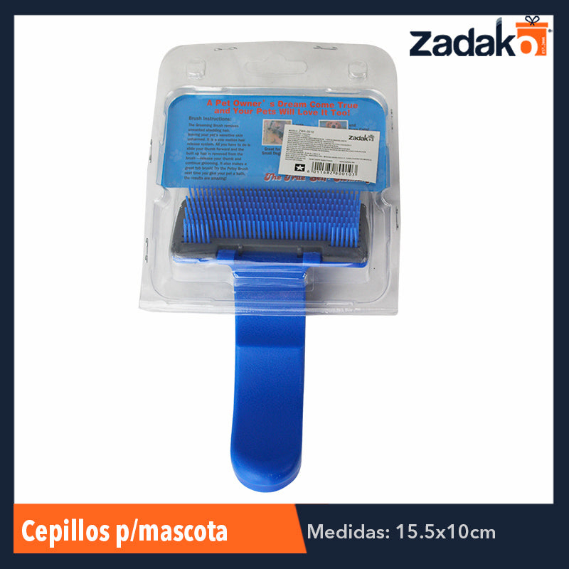 ZMA-0010 CEPILLO P/MASCOTA CON BOTON PUSH PARA LIMPIAR RESIDUO DEL PELO EN LAS CERDAS DEL CEPILLO, CON 1 PZ O CAJA CON 120 PZS