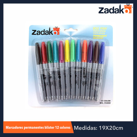 GPM-0240 ZP-0133 BLISTER 12 COLORES MARCADOR PERMANENTE, CON 1 PZ O CAJA CON 100 PZS