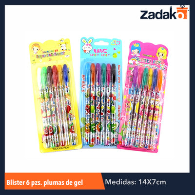 ZP-0174 BLISTER 6 COLORES PLUMA DE GEL, CON 1 PZ O CAJA CON 320 PZS