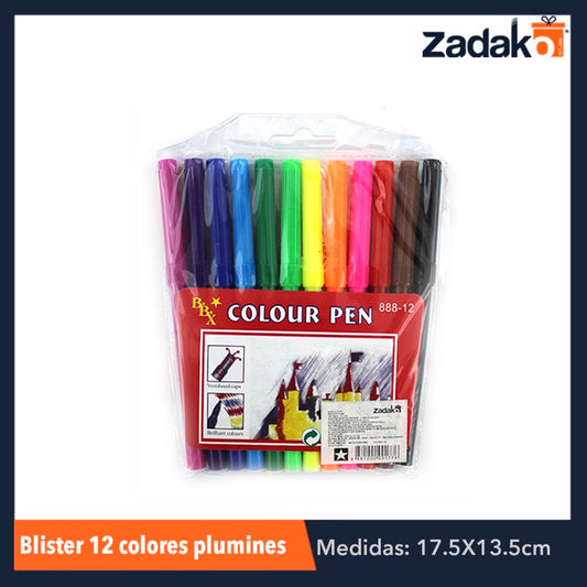 HFY-10306 ZP-0177 BLISTER 12 COLORES PLUMINES, CON 1 PZ O CAJA CON 240 PZS