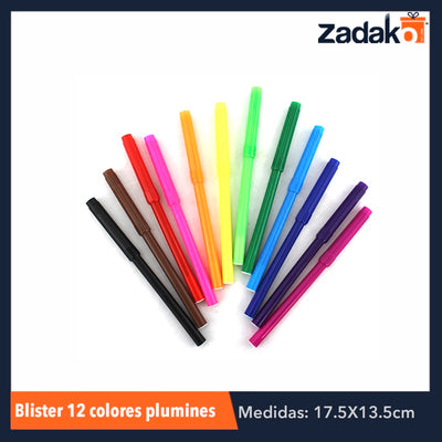 GPM-0169 / ZP-0177 BLISTER 12 COLORES PLUMINES, CON 1 PZ O CAJA CON 240 PZS