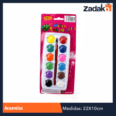 ZP-0309 ACUARELAS 12 COLORES, CON 1 PZ O CAJA CON 576 PZS