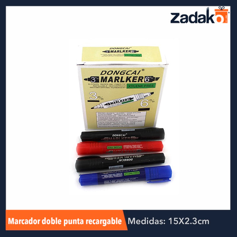N-GPM-2409 GPM-0232  GPM-0232 ZP-0382 MARCADOR NEGRO DOBLE PUNTA RECARGABLE, CON 12 PZS, O CAJA CON 72 PQTS