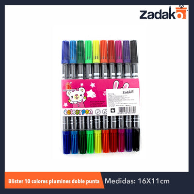 GPM-0220 ZP-0384 BLISTER 10 COLORES PLUMON DOBLE PUNTA, CON 1 PZ O CAJA CON 240 PZS