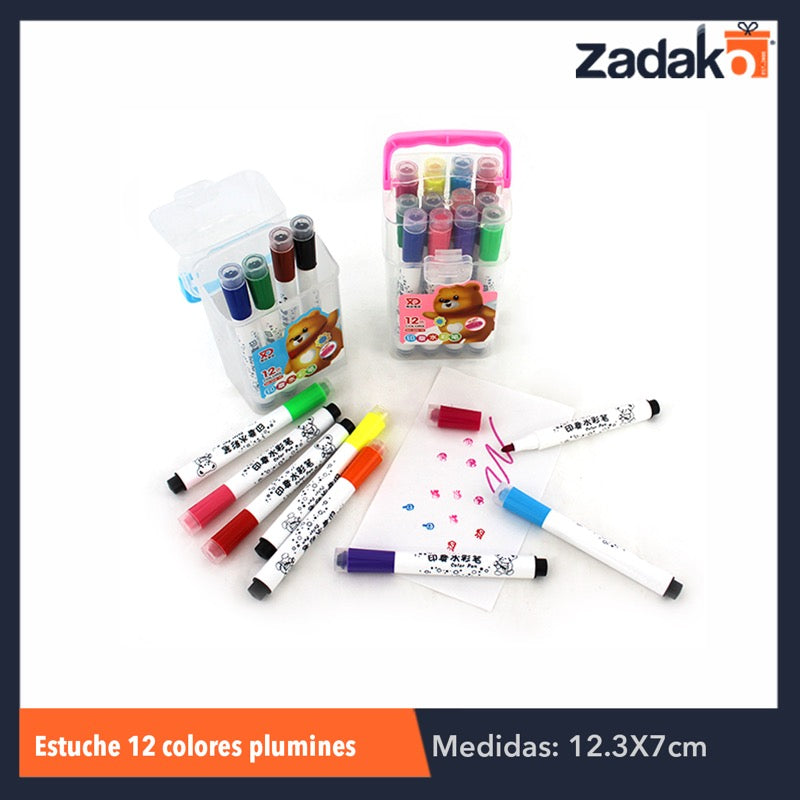 ZP-0391 ESTUCHE 12 COLORES PLUMINES  PREMIUM CON SELLO, CON 1 PZ O CAJA CON 144 PZS