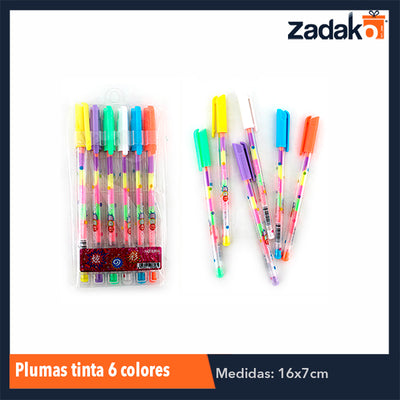 ZP-0393 BLISTER 6 PZS PLUMA TINTA COLORES, CON 1 PZ O CAJA CON 320 PZS