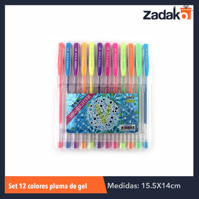 ZP-0395 SET 12 COLORES PLUMA DE GEL, CON 1 PZ O CAJA CON 160 PZS