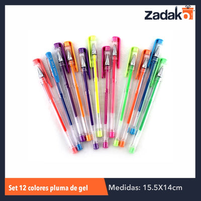 ZP-0395 SET 12 COLORES PLUMA DE GEL, CON 1 PZ O CAJA CON 160 PZS