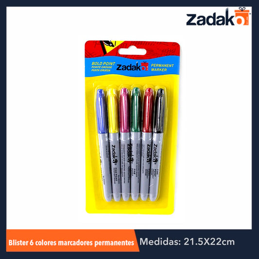 GPM-0238 ZP-0409 BLISTER 6 COLORES MARCADOR PERMANENTE, CON 1 PZ O CAJA CON 200 PZS