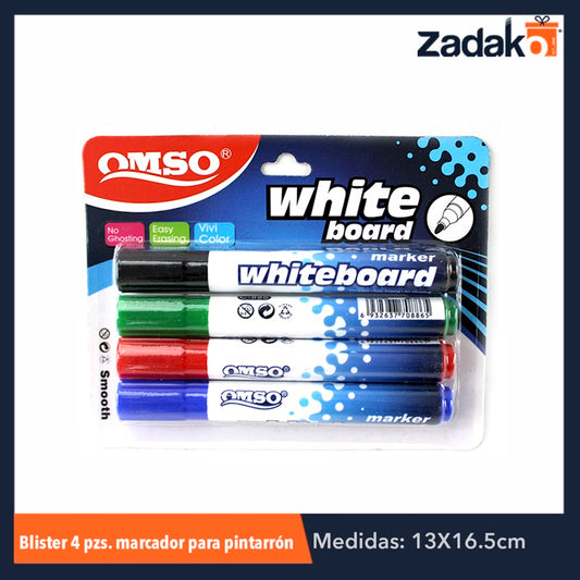ZP-0411 BLISTER 4 COLORES MARCADOR PARA PINTARRÓN, CON 1 PZ O CAJA CON 300 PZS