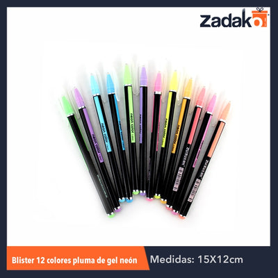 GPM-0206 / ZP-0413 BLISTER 12 COLORES NEON PLUMA DE GEL, CON 1 PZ O CAJA CON 240 PZS