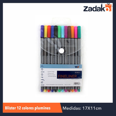 C-556-154 / ZP-0416 BLISTER 12 COLORES PLUMINES, CON 1 PZ O CAJA CON 180 PZS