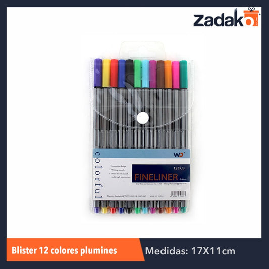 C-556-154 ZP-0416 BLISTER 12 COLORES PLUMINES, CON 1 PZ O CAJA CON 180 PZS