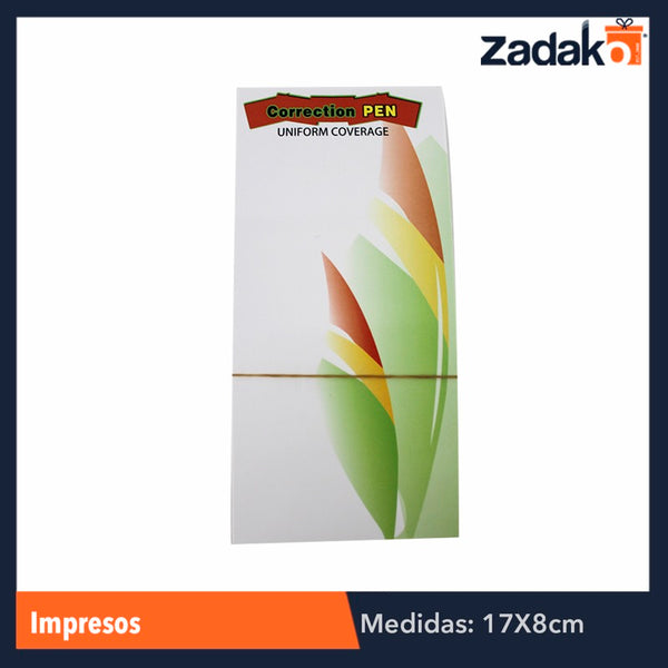 ZP-0472 IMPRESOS 16.5X8 CM, CON 1 PZ O CAJA CON 5000 PZS
