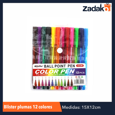 GPM-0216 ZP-0578 BLISTER PLUMAS 12 COLORES, CON 1 PZ O CAJA CON 240 PZS