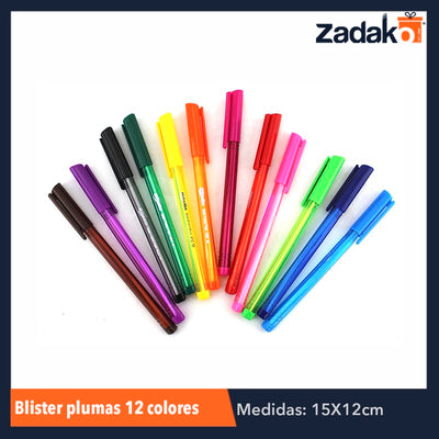 GPM-0216 ZP-0578 BLISTER PLUMAS 12 COLORES, CON 1 PZ O CAJA CON 240 PZS