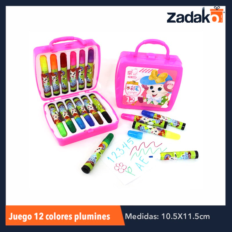 ZP-0610 JGO 12 COLORES PLUMINES, CON 1 PZ O CAJA CON 144 PZS