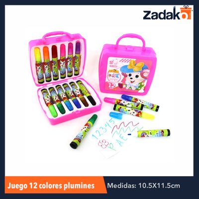 ZP-0610 JGO 12 COLORES PLUMINES, CON 1 PZ O CAJA CON 144 PZS