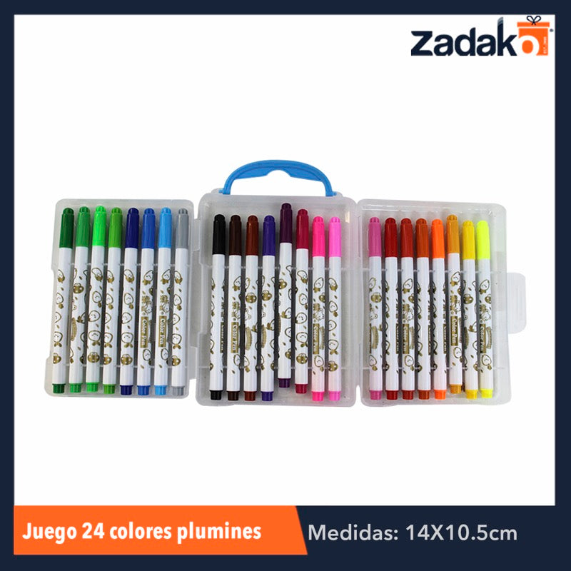 ZP-0612 JGO 24 COLORES PLUMINES, CON 1 PZ O CAJA CON 80 PZS