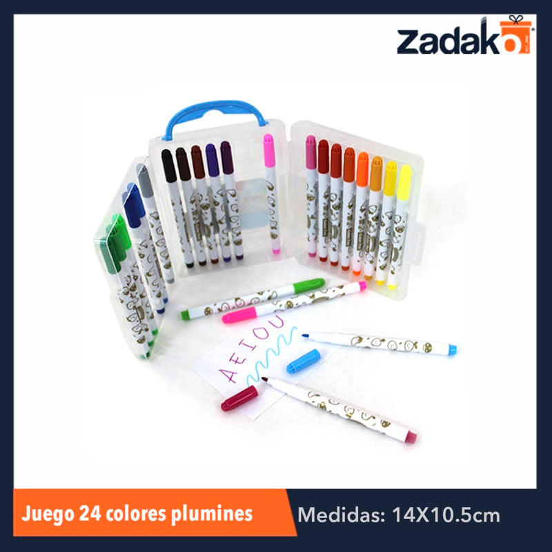 ZP-0612 JGO 24 COLORES PLUMINES, CON 1 PZ O CAJA CON 80 PZS