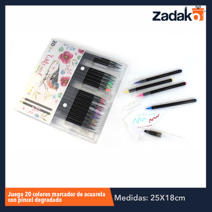 ZP-0671 JUEGO 20+1 COLORES PINCELINES, CON 1 PZ O CAJA CON 48 PZS