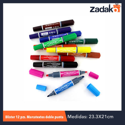 ZP-0387 ESTUCHE 12 COLORES MARCATEXTOS DOBLE PUNTA, CON 1 PZ O CAJA CON 80 PZS