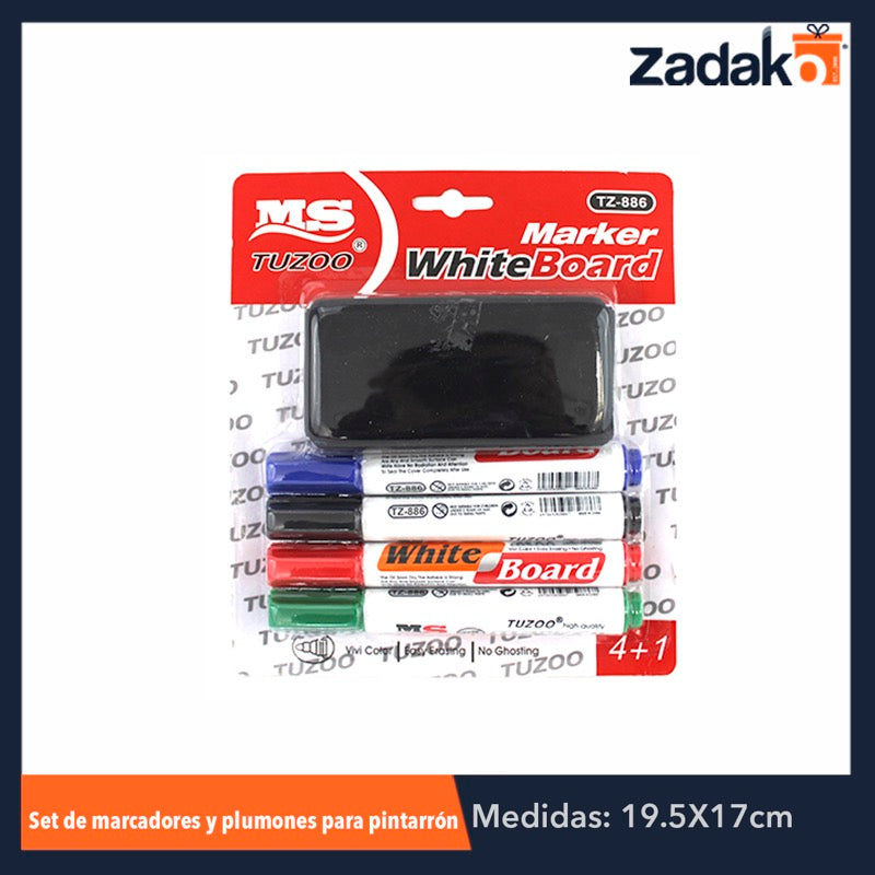 GPM-0228 ZP-0403 SET 4 MARCADORES Y 1 BORRADOR PARA PIZARRÓN, CON 1 PZ O CAJA CON 240 PZS