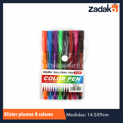 GPM-0214 ZP-0576 BLISTER PLUMAS 8 COLORES, CON 1 PZ O CAJA CON 360 PZS