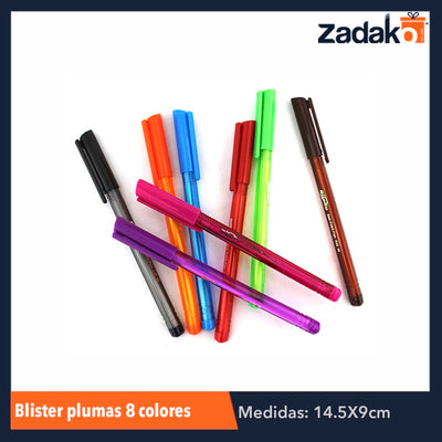 GPM-0214 ZP-0576 BLISTER PLUMAS 8 COLORES, CON 1 PZ O CAJA CON 360 PZS