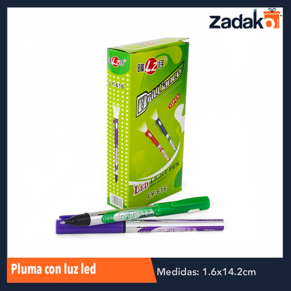 ZP-0856 PLUMA CON LUZ LED CON 12 PIEZAS, O CAJA CON 160 PQTS