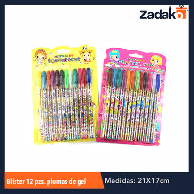 ZP-0176 BLISTER 12 COLORES PLUMA DE GEL, CON 1 PZ O CAJA CON 160 PZS