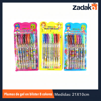 ZP-0175 BLISTER 8 COLORES PLUMA DE GEL, CON 1 PZ O CAJA CON 240 PZS