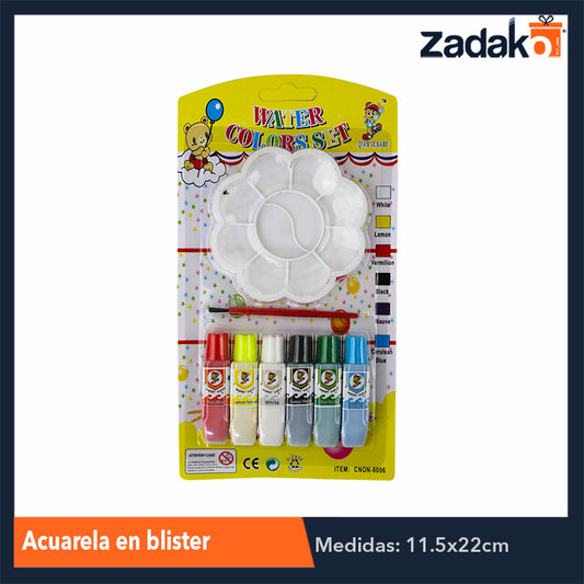 ZP-0864 ACUARELA EN BLISTER  CON 6 COLORES , CON 1 PZ O CAJA CON 288 PZS